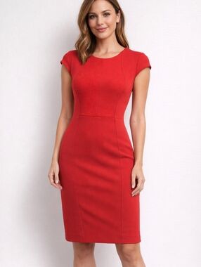 Y2k H&M Dress Womens Small Mindi Red Ribbed Capped Sleeve Office Siren